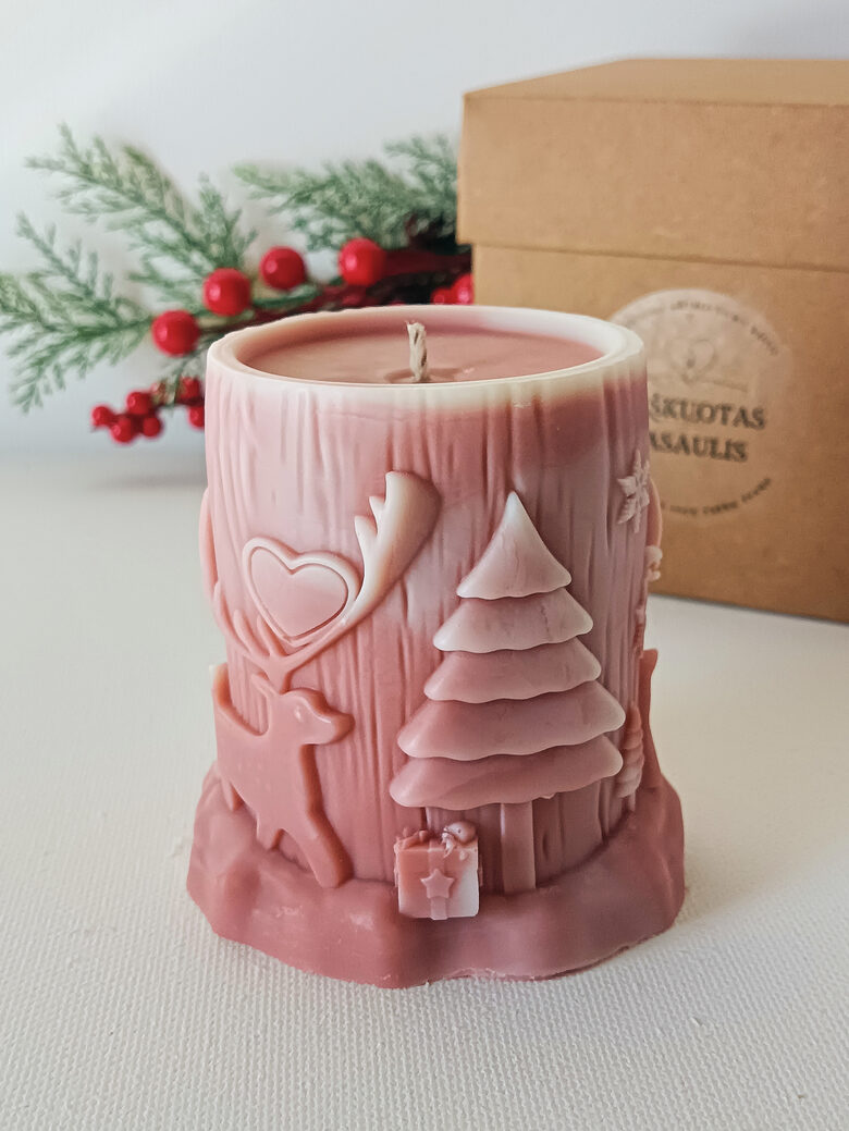 Rankų darbo sojų vaško žvakė „Kalėdinis stulpelis“